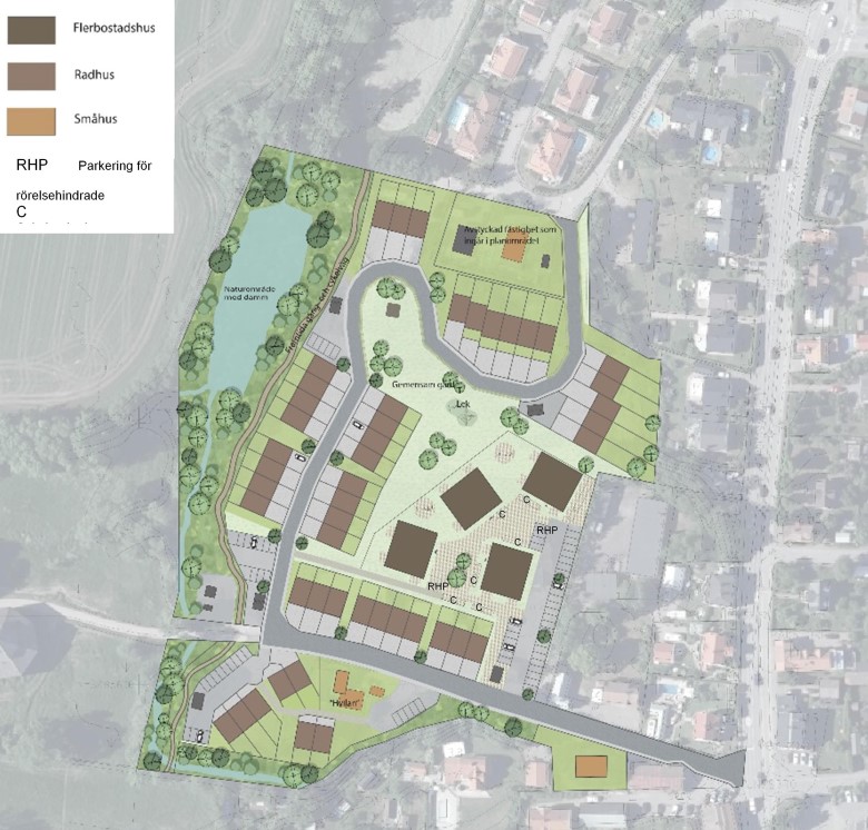 Illustrationsplan som visar placering av byggnaderna